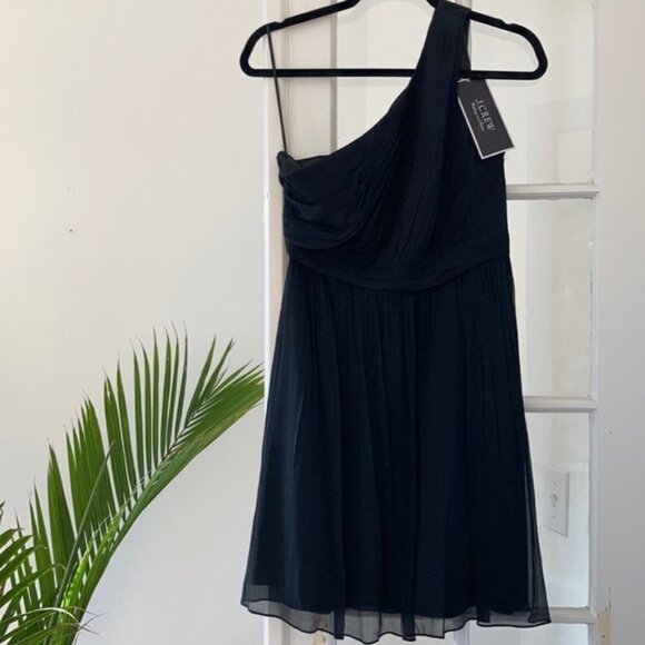 J. Crew Kylie Black 100% Silk Chiffon One Shoulder Mini Dress Size 6 - Picture 4 of 11